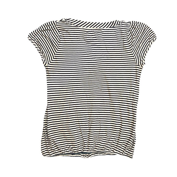 AMERICAN EAGLE OUTFITTERS WOMENS STRIPED TEE SHIRT‎ V NECK PLEATS SMALL CASUAL - Picture 3 of 6